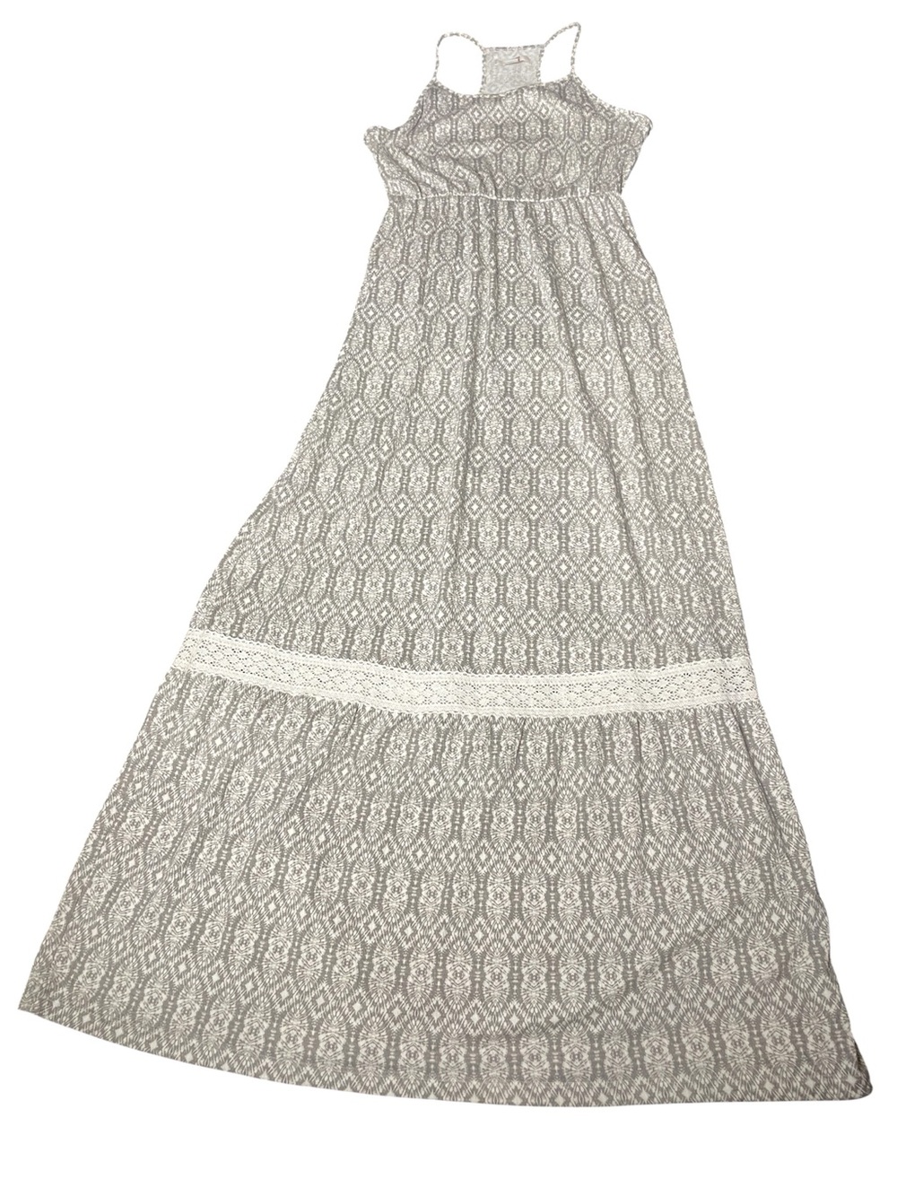 Mossimo Supply Co Maxi Dress Gray White Geometric Racerback Lace Trim L